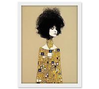 Wee Blue Coo Klimt Style Retro Boho Afro Hair Abstract Gold Dress Artwork Framed A3 Wall Art Print