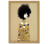Wee Blue Coo Klimt Style Retro Boho Afro Hair Abstract Gold Dress Artwork Framed A3 Wall Art Print