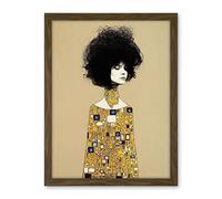 Wee Blue Coo Klimt Style Retro Boho Afro Hair Abstract Gold Dress Artwork Framed Wall Art Print 18X24 Inch
