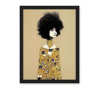 Wee Blue Coo Klimt Style Retro Boho Afro Hair Abstract Gold Dress Artwork Framed Wall Art Print 18X24 Inch