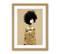 Wee Blue Coo Klimt Style Retro Boho Afro Hair Abstract Gold Dress Artwork Framed Wall Art Print 18X24 Inch