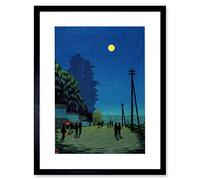 Wee Blue Coo Kobayashi Kiyochika Japanese Moon Village Artwork Framed Wall Art Print 12X16 Inch
