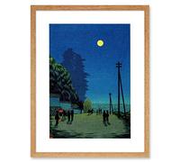 Wee Blue Coo Kobayashi Kiyochika Japanese Moon Village Artwork Framed Wall Art Print 12X16 Inch