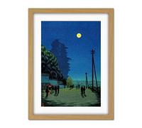 Wee Blue Coo Kobayashi Kiyochika Japanese Moon Village Artwork Framed Wall Art Print 18X24 Inch