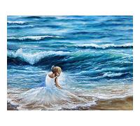 Wee Blue Coo Lady Wearing White By The Sea Art Print Poster Wall Decor 12X16 Inch
