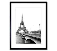 Wee Blue Coo Landmark Eiffel Tower Paris France Misty Black White Framed Wall Art Print