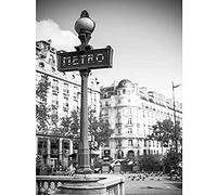Wee Blue Coo Landmark Retro Metro Sign Paris France Black White Large Art Print Poster Wall Decor 18x24 inch