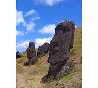 Wee Blue Coo Landscape Easter Island Stone Head Moai Art Print Poster Wall Decor 12X16 Inch