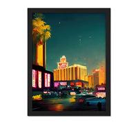 Wee Blue Coo Las Vegas Strip Cityscape Skyline Street Neon Bright Painting Artwork Framed Wall Art Print 18X24 Inch