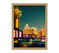 Wee Blue Coo Las Vegas Strip Cityscape Skyline Street Neon Bright Painting Artwork Framed Wall Art Print 18X24 Inch