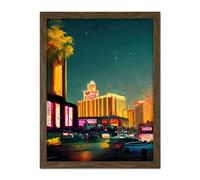 Wee Blue Coo Las Vegas Strip Cityscape Skyline Street Neon Bright Painting Artwork Framed Wall Art Print 18X24 Inch