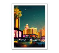 Wee Blue Coo Las Vegas Strip Cityscape Skyline Street Neon Bright Painting Artwork Framed Wall Art Print 18X24 Inch