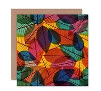 Wee Blue Coo LEAVES AUTUMN PATTERN TEXTURE COLOURFUL BLANK GREETINGS BIRTHDAY CARD ART