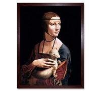Wee Blue Coo Leonardo Di Ser Piero Da Vinci Lady Ermine Cecilia Gallerani Art Print Framed Poster Wall Decor 12X16 Inch