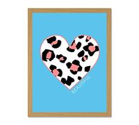 Wee Blue Coo Leopard Coral And Blue Beautiful Large Light Oak Framed Art Print Wall Poster 18x24 inch