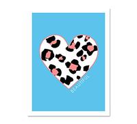 Wee Blue Coo Leopard Coral And Blue Beautiful Large White Framed Art Print Wall Poster 18x24 inch