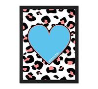 Wee Blue Coo Leopard Coral And Blue Beautiful Reverse Large Black Framed Art Print Wall Poster 18x24 inch