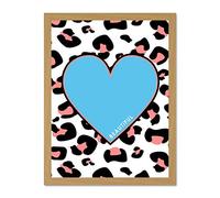 Wee Blue Coo Leopard Coral And Blue Beautiful Reverse Large Light Oak Framed Art Print Wall Poster 18x24 inch