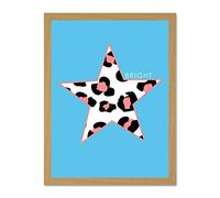 Wee Blue Coo Leopard Coral And Blue Bright Large Light Oak Framed Art Print Wall Poster 18x24 inch