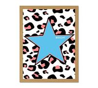 Wee Blue Coo Leopard Coral And Blue Bright Reverse Large Light Oak Framed Art Print Wall Poster 18x24 inch
