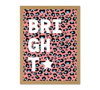 Wee Blue Coo Leopard Coral And Blue Bright Words Large Light Oak Framed Art Print Wall Poster 18x24 inch