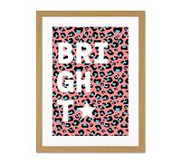 Wee Blue Coo Leopard Coral And Blue Bright Words Large Light Oak Framed Art Print Wall Poster 18X24 Inch