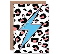 Wee Blue Coo Leopard Coral And Blue Strong Reverse Greeting Card With Envelope Inside Premium Quality