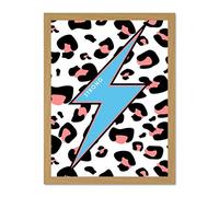 Wee Blue Coo Leopard Coral And Blue Strong Reverse Large Light Oak Framed Art Print Wall Poster 18x24 inch