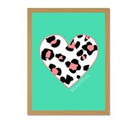 Wee Blue Coo Leopard Coral And Green Beautiful Large Light Oak Framed Art Print Wall Poster 18x24 inch