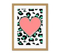 Wee Blue Coo Leopard Coral And Green Beautiful Reverse Large Light Oak Framed Art Print Wall Poster 18x24 inch