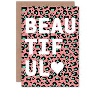 Wee Blue Coo Leopard Coral And Green Beautiful Words Greeting Card With Envelope Inside Premium Quality