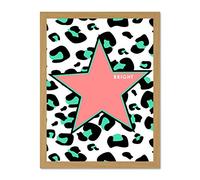 Wee Blue Coo Leopard Coral And Green Bright Reverse Large Light Oak Framed Art Print Wall Poster 18x24 inch