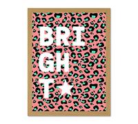 Wee Blue Coo Leopard Coral And Green Bright Words Large Light Oak Framed Art Print Wall Poster 18x24 inch
