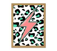 Wee Blue Coo Leopard Coral And Green Strong Reverse Large Light Oak Framed Art Print Wall Poster 18x24 inch