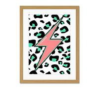 Wee Blue Coo Leopard Coral And Green Strong Reverse Large Light Oak Framed Art Print Wall Poster 18x24 inch