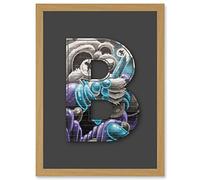 Wee Blue Coo Letter B Crazy Panda Black White NYC Decorative Graffiti Mural Alphabet Initial Stencil Artwork Framed Wall Art Print A4