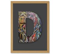 Wee Blue Coo Letter D Multicoloured Face Wall Decorative Graffiti Mural Alphabet Initial Stencil Artwork Framed Wall Art Print A4