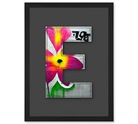 Wee Blue Coo Letter E Abstract Flower Grey Decorative Graffiti Mural Alphabet Initial Stencil Artwork Framed Wall Art Print A4