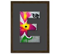 Wee Blue Coo Letter E Abstract Flower Grey Decorative Graffiti Mural Alphabet Initial Stencil Artwork Framed Wall Art Print A4