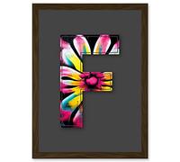 Wee Blue Coo Letter F Bright Flower Decorative Graffiti Mural Alphabet Initial Stencil Artwork Framed Wall Art Print A4