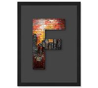Wee Blue Coo Letter F New York Cityscape Orange Red Decorative Graffiti Mural Alphabet Initial Stencil Artwork Framed Wall Art Print A4