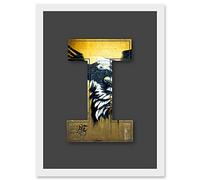 Wee Blue Coo Letter I Abstract Eagle Decorative Graffiti Mural Alphabet Initial Stencil Artwork Framed Wall Art Print A4