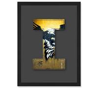 Wee Blue Coo Letter I Abstract Eagle Decorative Graffiti Mural Alphabet Initial Stencil Artwork Framed Wall Art Print A4