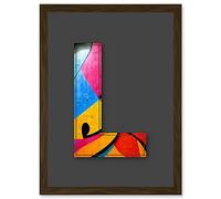 Wee Blue Coo Letter L Abstract Blue Pink Yellow Decorative Graffiti Mural Alphabet Initial Stencil Artwork Framed Wall Art Print A4