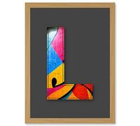 Wee Blue Coo Letter L Abstract Blue Pink Yellow Decorative Graffiti Mural Alphabet Initial Stencil Artwork Framed Wall Art Print A4