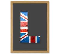 Letter L Abstract UK Flag Red White Blue Decorative Graffiti Mural Alphabet Initial Stencil Artwork Framed Wall Art Print A4 Artery8 Light Oak One Size