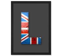 Letter L Abstract UK Flag Red White Blue Decorative Graffiti Mural Alphabet Initial Stencil Artwork Framed Wall Art Print A4 Artery8 Black One Size