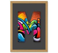 Wee Blue Coo Letter M Tagging Orange Blue Pink Decorative Graffiti Mural Alphabet Initial Stencil Artwork Framed Wall Art Print A4
