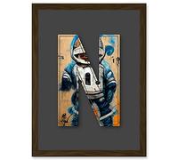 Artery8 Letter N Space Man Decorative Graffiti Mural Alphabet Initial Stencil Artwork Framed Wall Art Print A4 in Brown Artery8 Brown