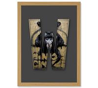 Wee Blue Coo Letter W Mad Ape Bear Decorative Graffiti Mural Alphabet Initial Stencil Artwork Framed Wall Art Print A4